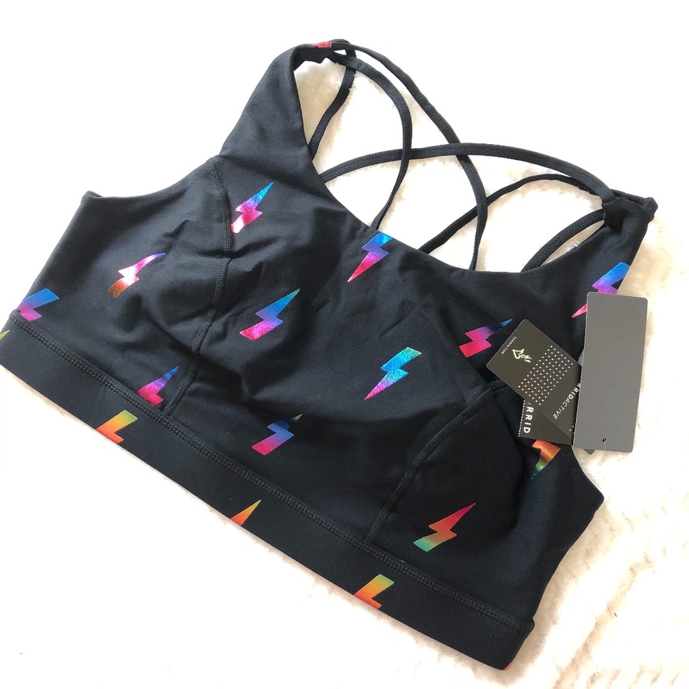 Torrid Black Rainbow Bolt Lattice Back Sports Bra - Picture 7 of 9